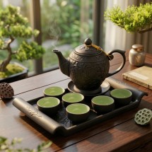Bộ Ấm Chén Tử Sa Đèn Cao Liên Hoa Khay Chữ Nhật Dung Tích 600ml